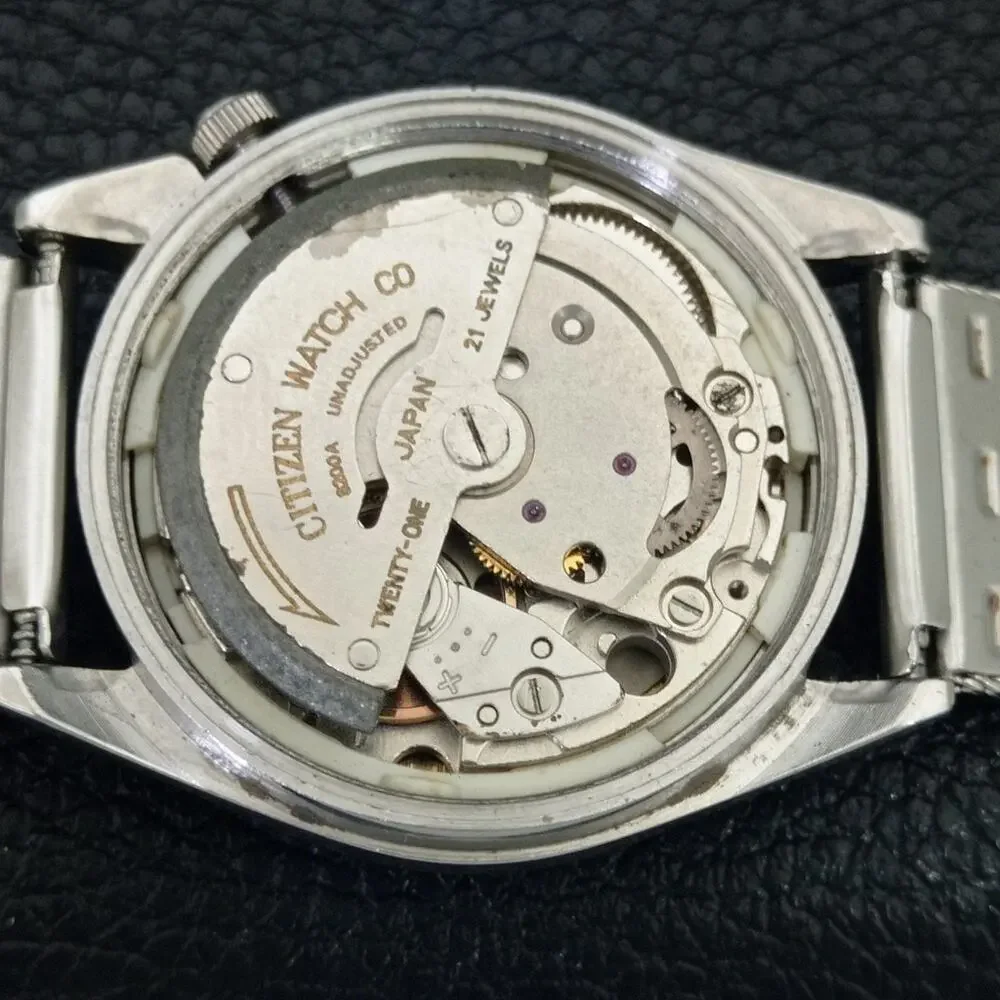 Vintage 1987 Citizen Automatic Mens Silver Watch W/daydate & Blue accents